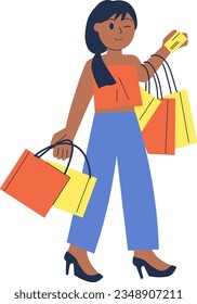 Woman Shopping with Card Character Vector Illustration