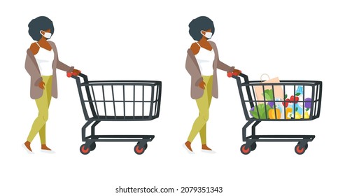 woman with shopping cart full of products