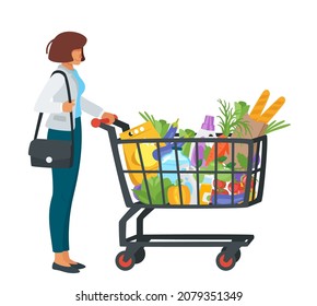 woman with shopping cart full of products