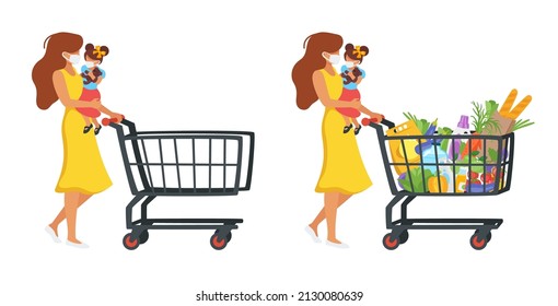 woman with shopping cart full of products