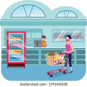 A woman shopping at department store illustration