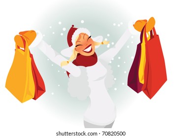 Woman shopping during winter vector