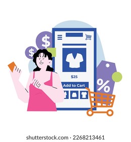 woman shopping ecommerce in flat illustration by imity studio imityworks