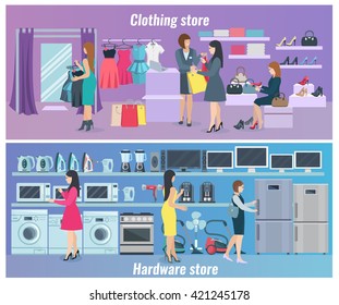 Woman Shopping Flat Fashion Banners vector illustration