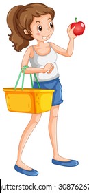 Woman shopping fresh ingredient illustration