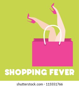 woman shopping funny poster vector illustration eps 10