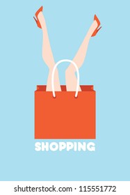 woman shopping funny poster vector illustration eps 10