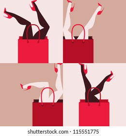 woman shopping funny poster vector illustration eps 10