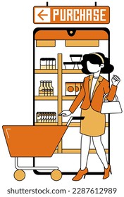 Woman shopping groceries on app because of discount