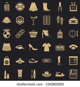 Woman shopping icons set. Simple style of 36 woman shopping vector icons for web for any design