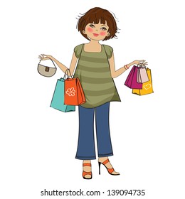 woman at shopping, illustration in vector format