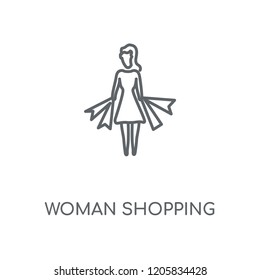 Woman Shopping linear icon. Woman Shopping concept stroke symbol design. Thin graphic elements vector illustration, outline pattern on a white background, eps 10.