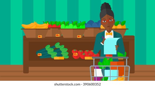 Woman with shopping list. 