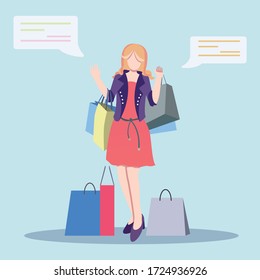 Woman shopping in market place vector.