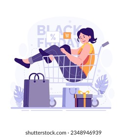 Mujer comprando en ilustración del viernes negro