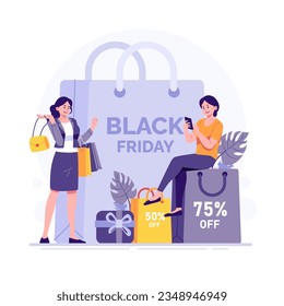 Woman shopping on black friday illustration