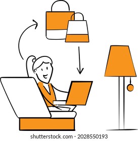 Woman shopping online with friend. online shop concept. Vector illustration character design doodle art