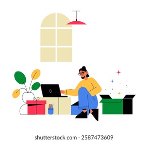 Woman Shopping Online With Laptop in Flat Vector Illustration Symbolizing E Commerce, Online Shopping, and Digital Retail, Isolated on White Background