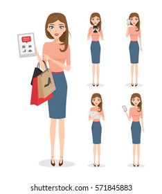 woman shopping online with mobile phone character. people communication technology.