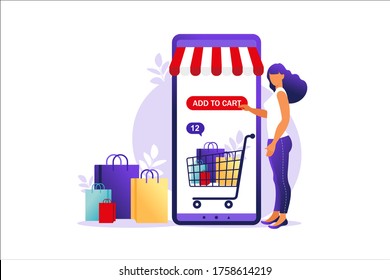 Woman shopping online on mobile phone. Concept of online shopping, Online store payment. Bank credit cards, secure online payments and financial bill. Smartphone wallets, digital pay technology. 