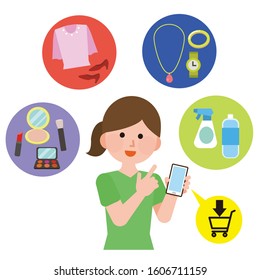 Woman shopping online with smartphone
illustration