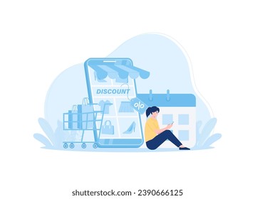 a woman shopping online at a store trending concept flat illustration