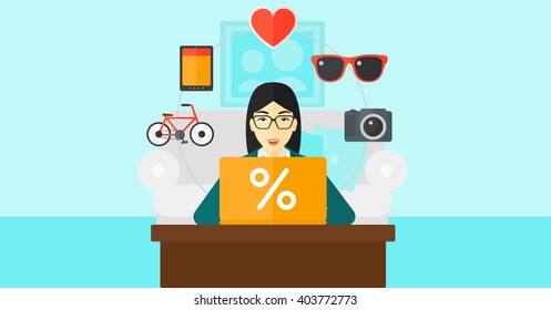 Woman shopping online using her laptop.