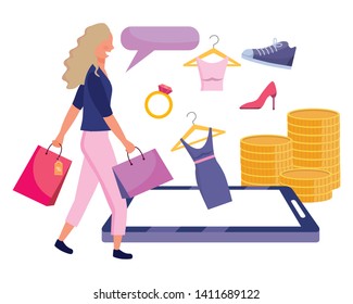 Woman shopping online vector illustration