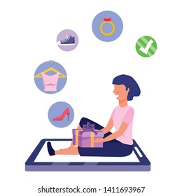 Woman shopping online vector illustration