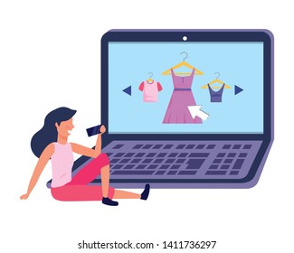 Woman shopping online vector illustration