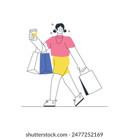 Woman Shopping Outline Handdrawn Illustration