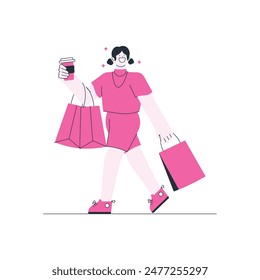 Woman Shopping Outline Handdrawn Illustration