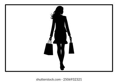 Woman Shopping Silhouette, Shopping Girl icon set, happy shopping girl style icon