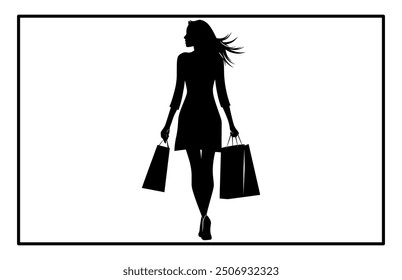 Woman Shopping Silhouette, Shopping Girl icon set, happy shopping girl style icon