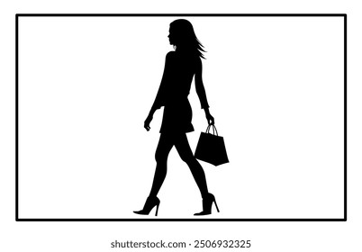 Woman Shopping Silhouette, Shopping Girl icon set, happy shopping girl style icon