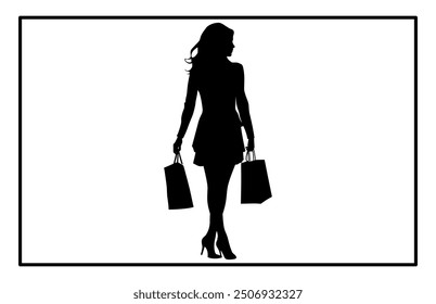 Woman Shopping Silhouette, Shopping Girl icon set, happy shopping girl style icon