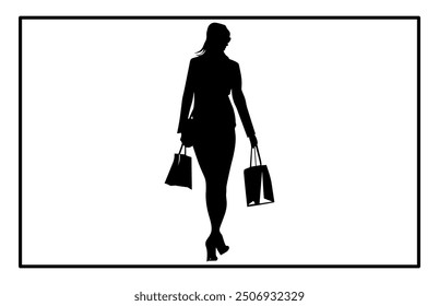 Woman Shopping Silhouette, Shopping Girl icon set, happy shopping girl style icon