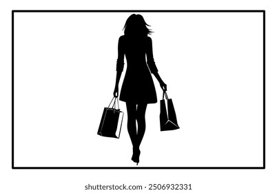 Woman Shopping Silhouette, Shopping Girl icon set, happy shopping girl style icon