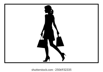 Woman Shopping Silhouette, Shopping Girl icon set, happy shopping girl style icon