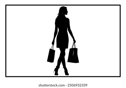 Woman Shopping Silhouette, Shopping Girl icon set, happy shopping girl style icon