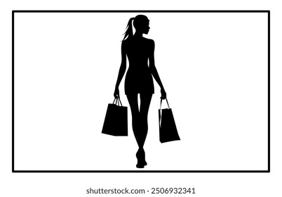 Woman Shopping Silhouette, Shopping Girl icon set, happy shopping girl style icon