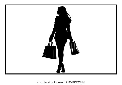 Woman Shopping Silhouette, Shopping Girl icon set, happy shopping girl style icon