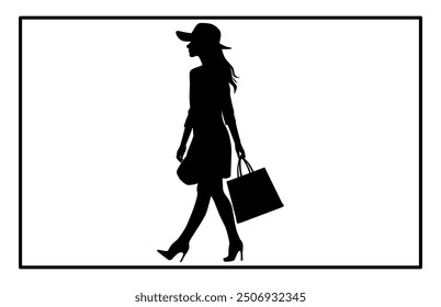 Woman Shopping Silhouette, Shopping Girl icon set, happy shopping girl style icon