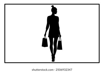 Woman Shopping Silhouette, Shopping Girl icon set, happy shopping girl style icon