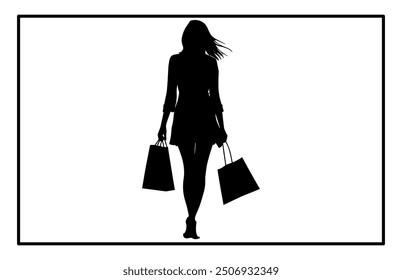 Woman Shopping Silhouette, Shopping Girl icon set, happy shopping girl style icon