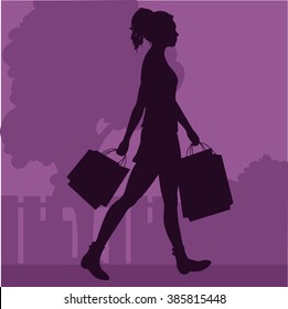 Woman shopping silhouette vector