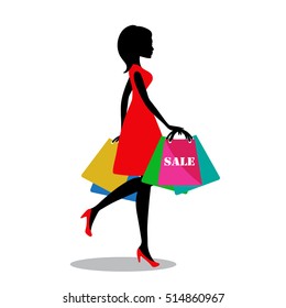 Mujer haciendo compras. Ilustración vectorial estándar.