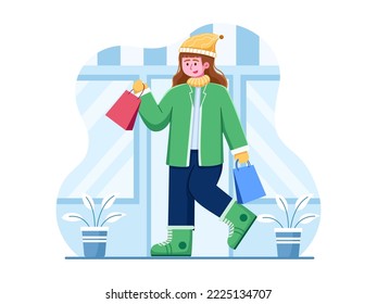 A woman shopping in a store in winter season.
People shopping when winter sale event.
People enjoy shopping during winter season.
Suitable for web, promotion, banner, landing page, animation, etc.