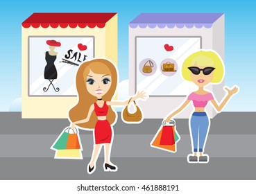 Woman Shopping Time Sale Time Vector Stock Vector (Royalty Free ...