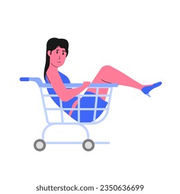 woman in the shopping trolley concept for empty cart empty state illustration